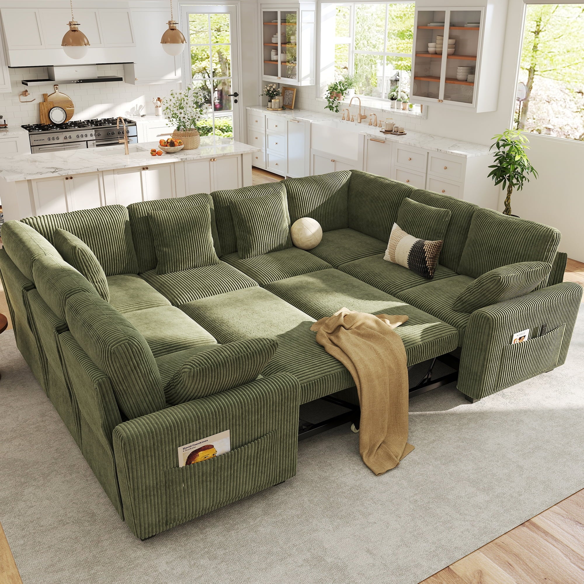 BedLuxury 83 Sectional Sleeper Sofa With Pull Out Bed, Storage Seat & USB Charging, L Shape Modern Couch for Living Room, Corduroy Gray