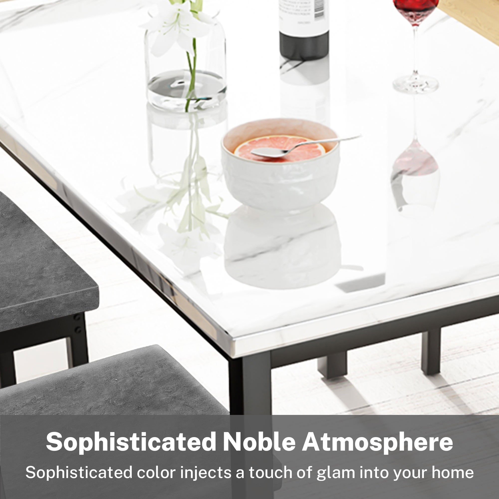 SYNGAR 5 Piece Dining Set, Modern Dining Table and Chairs Set for 4, Kitchen Dining Table Set with Faux Marble Tabletop & 4 Upholstered Chairs, for Small Space, Breakfast Nook, D9224