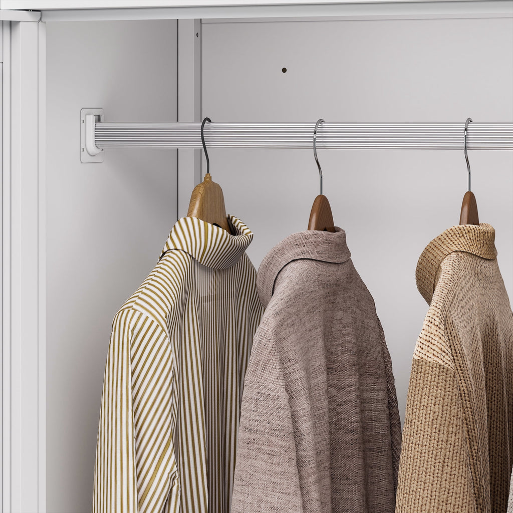 STANI Metal Wardrobe Closet with Hanging Rod, 72 White Armoire Wardrobe Cabinet with Adjustable Shelves, Clothes Storage Organizer Cabinets for Bedroom, Bathroom, Office