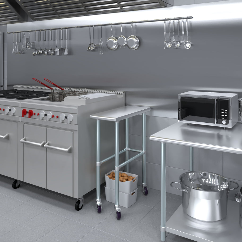 AmGood 36 Long x 30 Deep Stainless-Steel Work Table with Open Base and Wheels, Mobile Metal Table