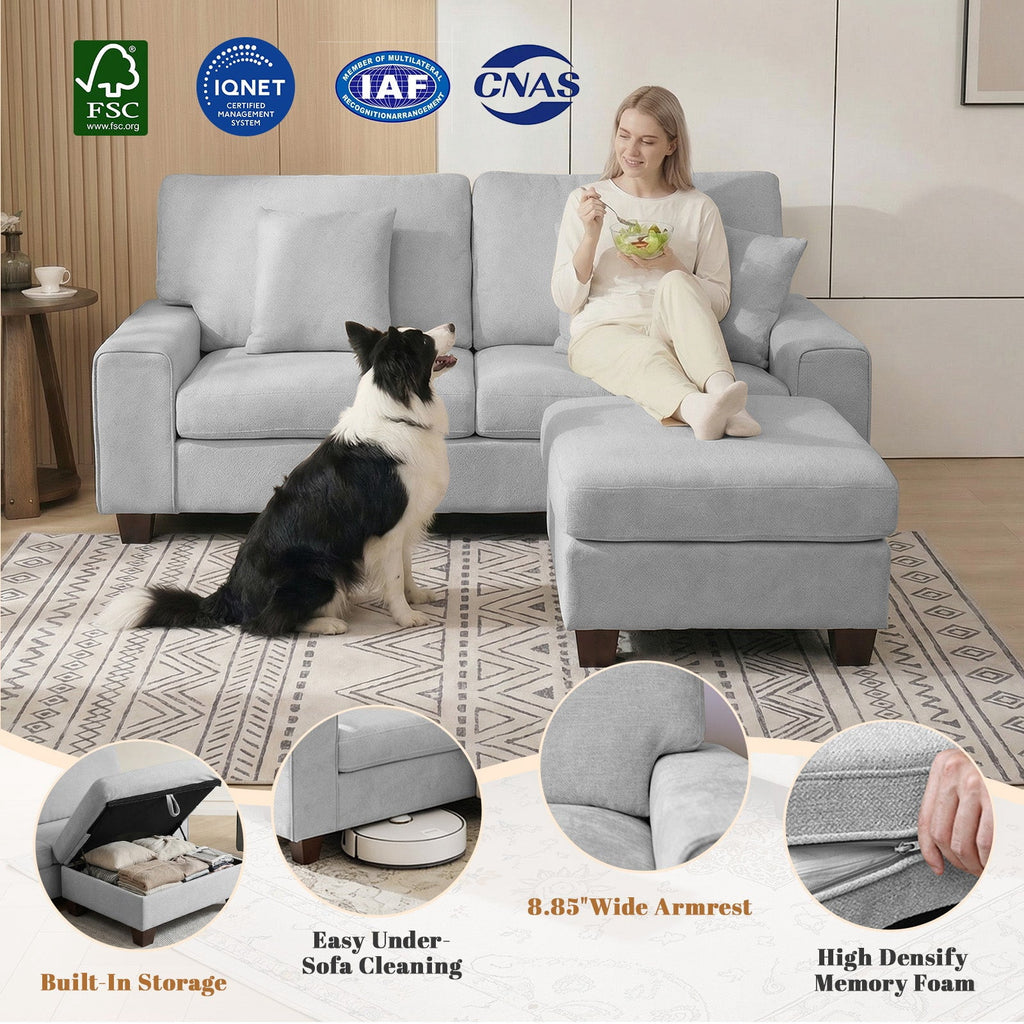 Poshby 71.25''W Loveseat 2 Seater Couch Sofa with Chenille Material, Modern for Living Room, Beige