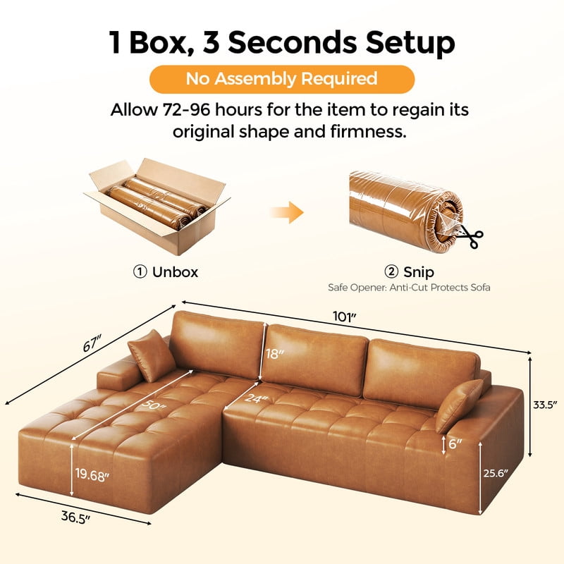 Patbrela 106 Sectional Couch for Living Room, L-Shaped Boneless Cloud Couch Corduroy Modern Sectional Sofa with Deep Seat and Thickened Cushion, No Assembly Required, Black