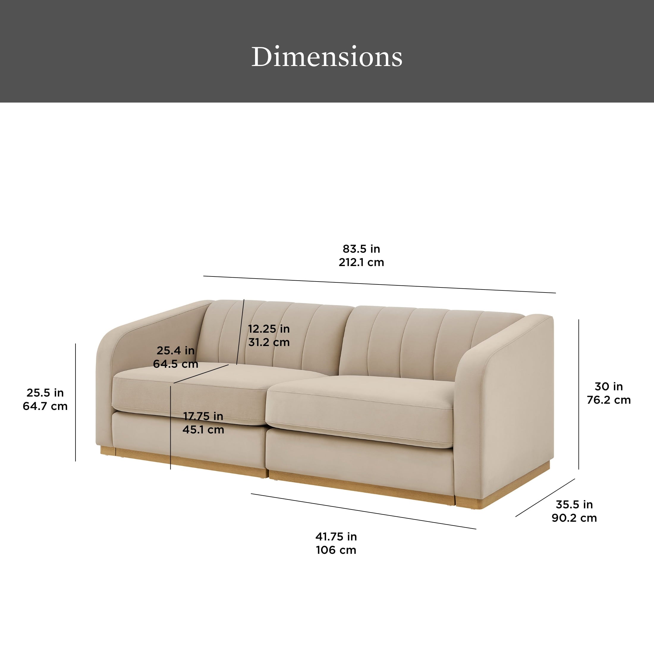 Better Homes & Gardens Lillian Channel Tufted Sofa 83.5 Cream Linen