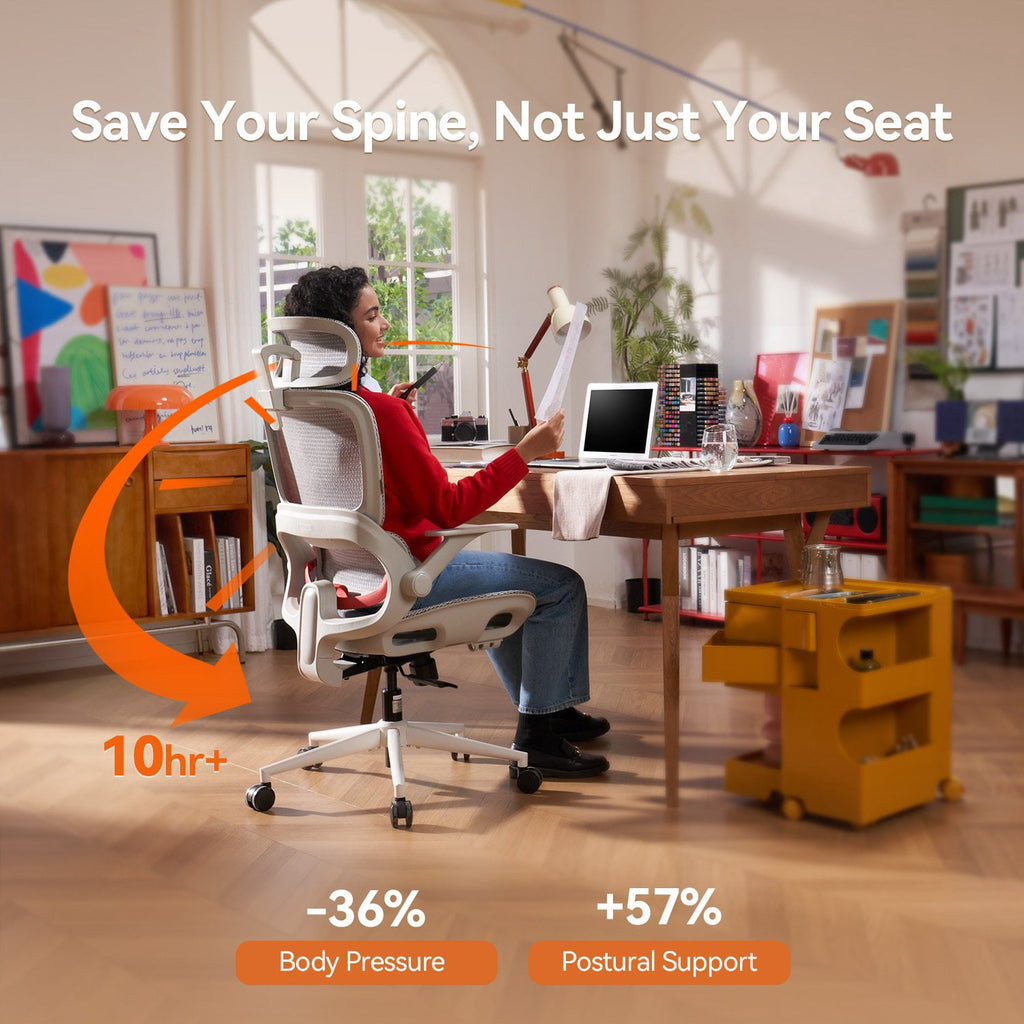 SIHOO B100 Ergonomic Office Chair with Footrest, Task Chair with Zoned Back Support, 2D Wide Headrest Study Chair for Teenager, High Back Executive Chair for Home Office, Black, 300lbs