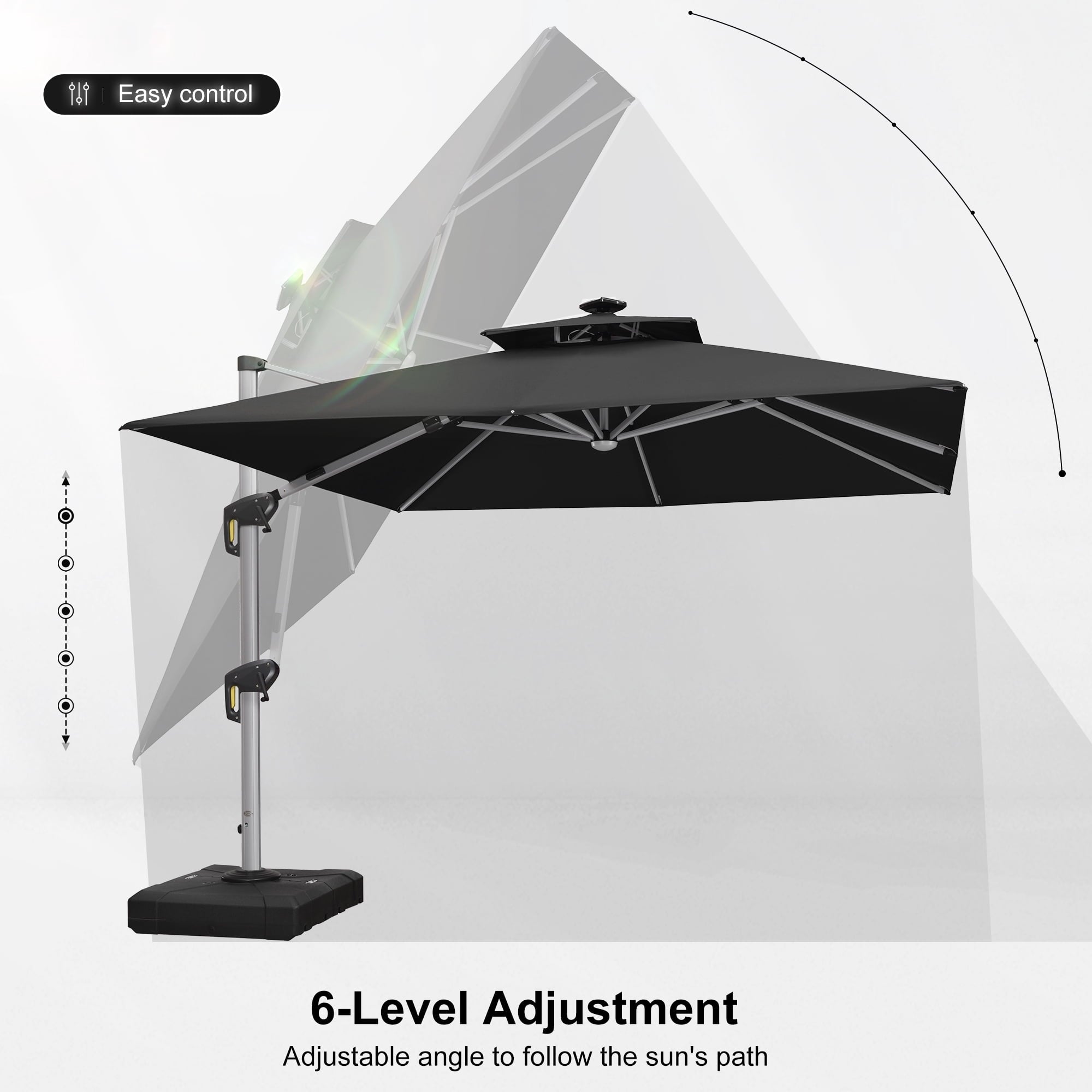 PURPLE LEAF 9 x 12FT Deluxe Rectangle Solar Powered LED Patio Umbrella with Base, Large Offset Cantilever Umbrella with 360° Rotation, Navy Blue