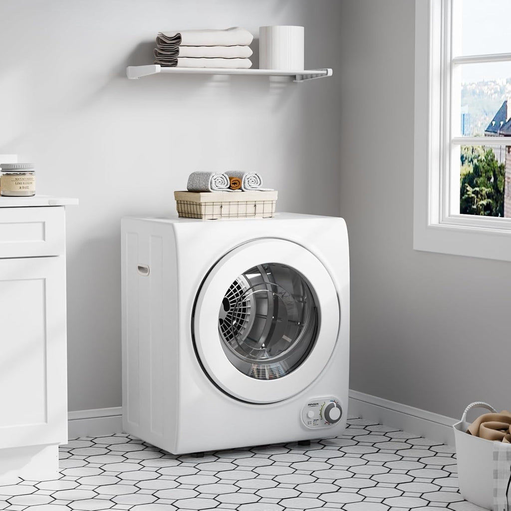 2.6 Cu.Ft White Compact Portable Laundry Dryer, 110V Electric Clothes Dryer with Stainless Steel Tub & Control Knob, Small Portable Dryer Machine for Apartment Dorm RV Indoor Use