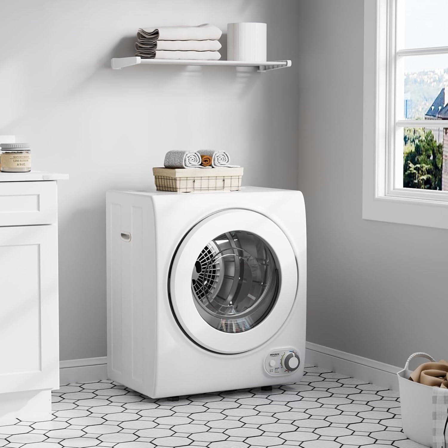 2.6 Cu.Ft White Compact Portable Laundry Dryer, 110V Electric Clothes Dryer with Stainless Steel Tub & Control Knob, Small Portable Dryer Machine for Apartment Dorm RV Indoor Use