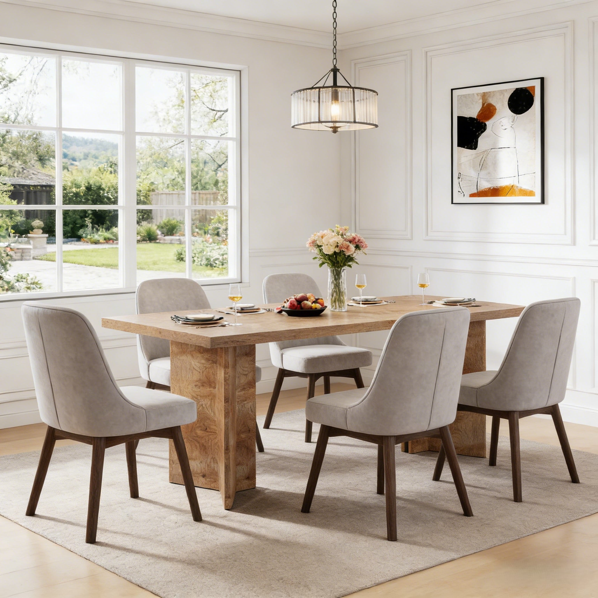 Fnova 63 Rectangular Modern Dining Table, Wooden Modern Kitchen Table for 6 People for Dining Room, Warm Brown (Chairs Not Included)