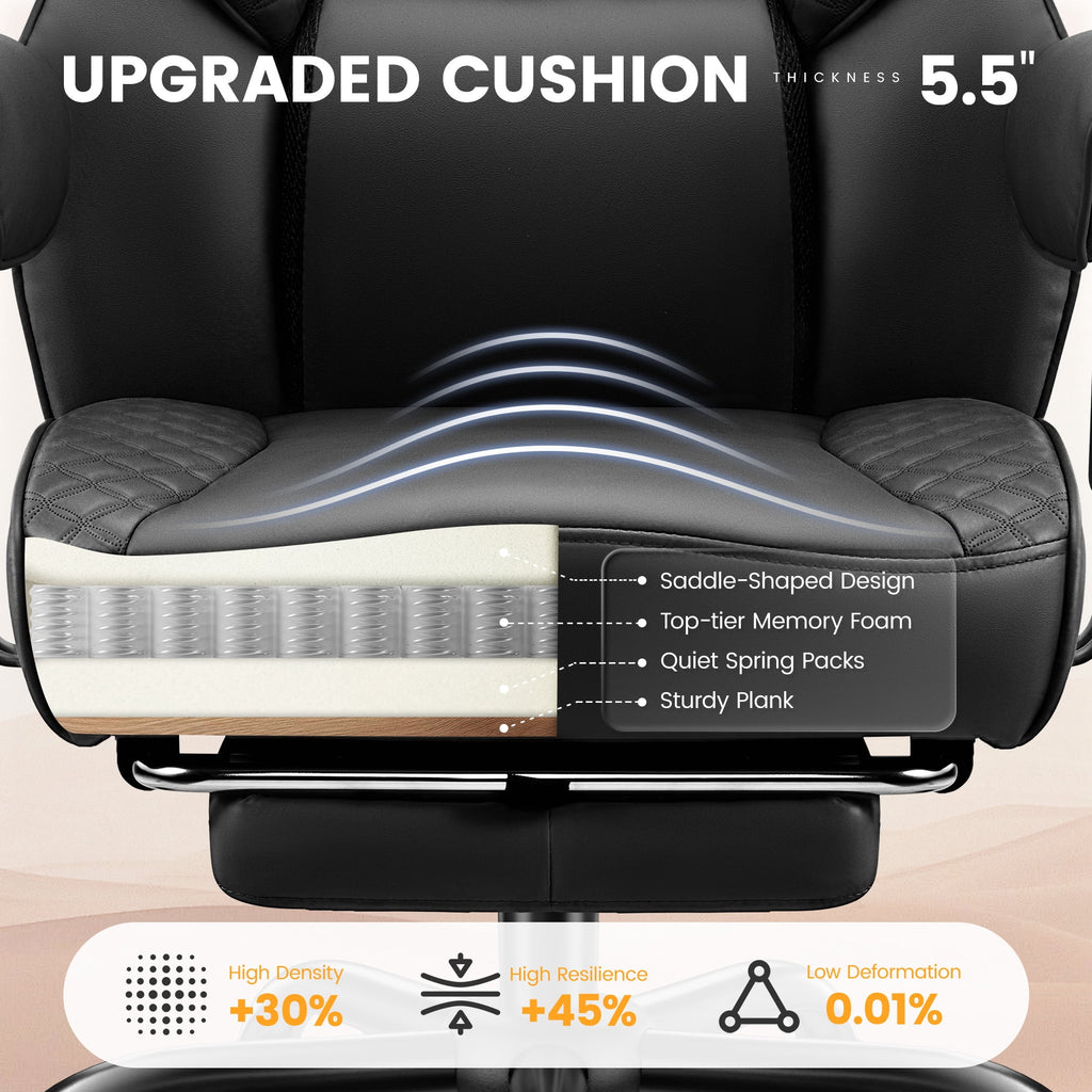 COOLHUT Big and Tall Office Chair 500lbs, Heavy Duty Ergonomic Office Desk Chair with Deluxe Embossing PU Leather with Footrest, Executive Gaming Chair with Lumbar Support, Brown