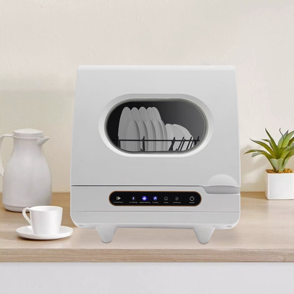 1200W Portable White Countertop Dishwasher Compact Dishwasher 5 Washing Programs