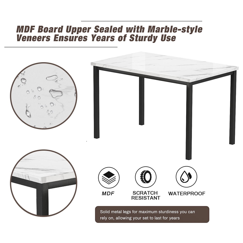 5 Piece Dining Table Set, Modern Faux Marble Tabletop and 4 PU Leather Upholstered Chairs, Rectangle Kitchen Table and Chairs for 4 Persons, Small Dining Set for Bar Dining Room Breakfast Nook