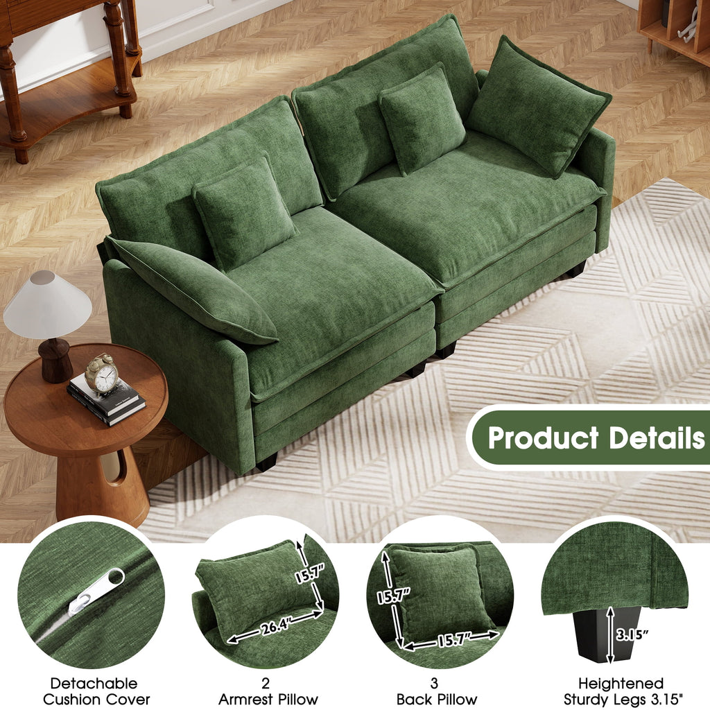 BedLuxury 111.5'' Modular Sectional Sofa with Movable Ottomans, U Shaped Cloud Couch for Living Room, 3-Seat, Beige