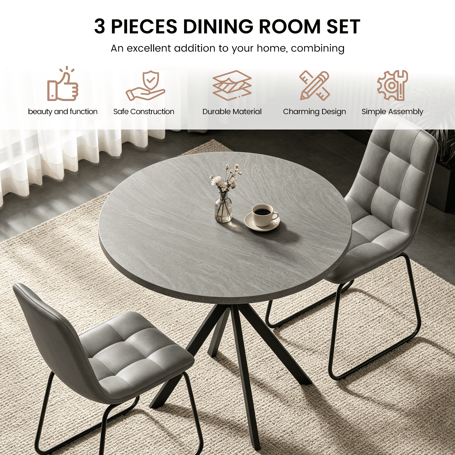 Small Round Dining Table for 2-4 People, 31.7 Modern Round Kitchen Table, Space-Saving Table for Living Dining Room, Coffee ,Apartment