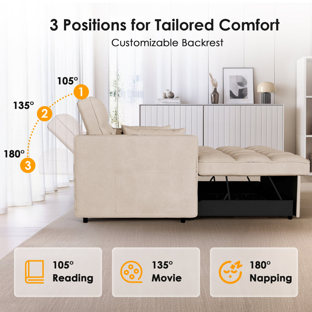 Anpport 3-in-1 Convertible Sleeper Sofa Bed, Pull-Out Loveseat Couch with Adjustable Back for Small Spaces, Velvet Fabric, 55, Dark Gray