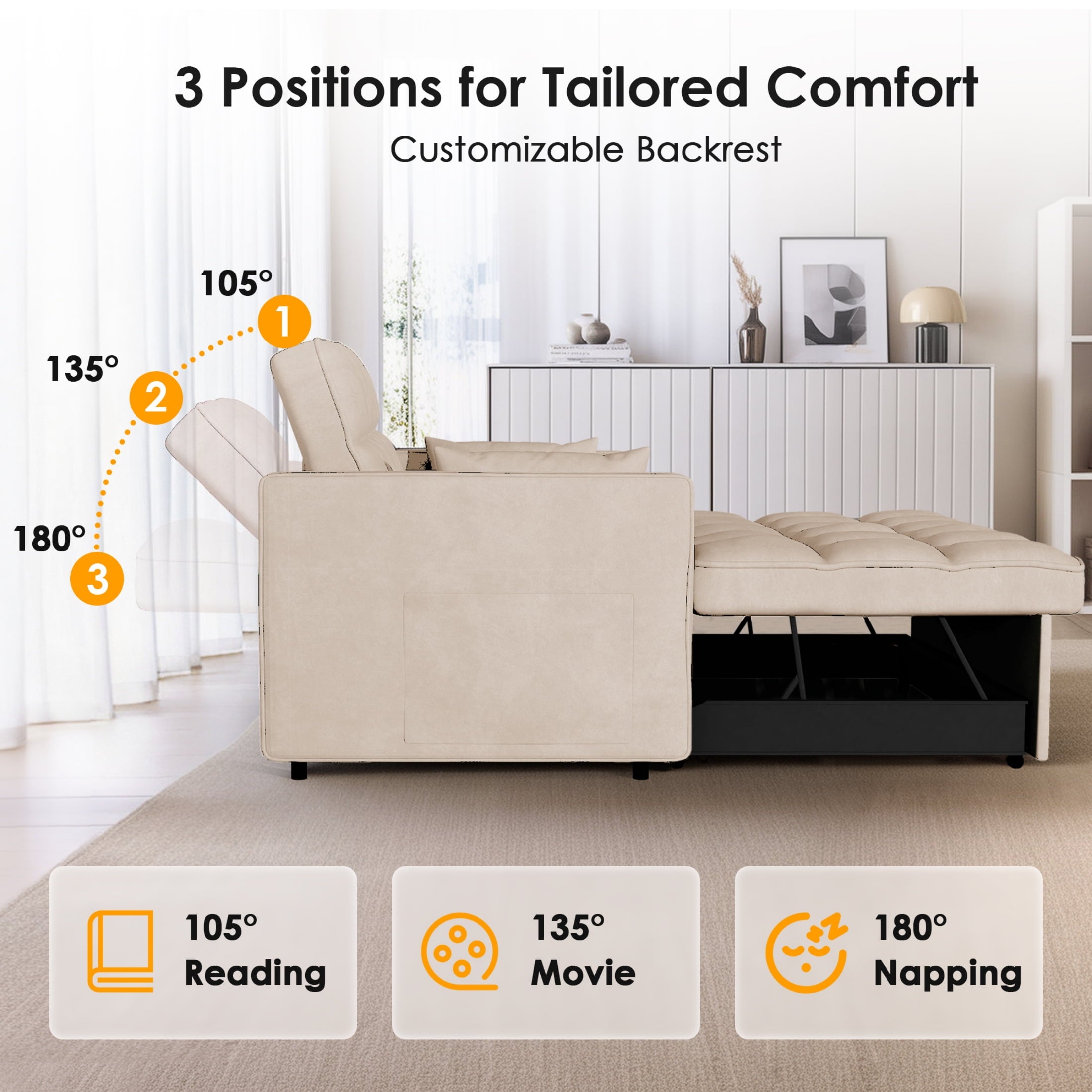 Anpport 3-in-1 Convertible Sleeper Sofa Bed, Pull-Out Loveseat Couch with Adjustable Back for Small Spaces, Velvet Fabric, 55, Dark Gray
