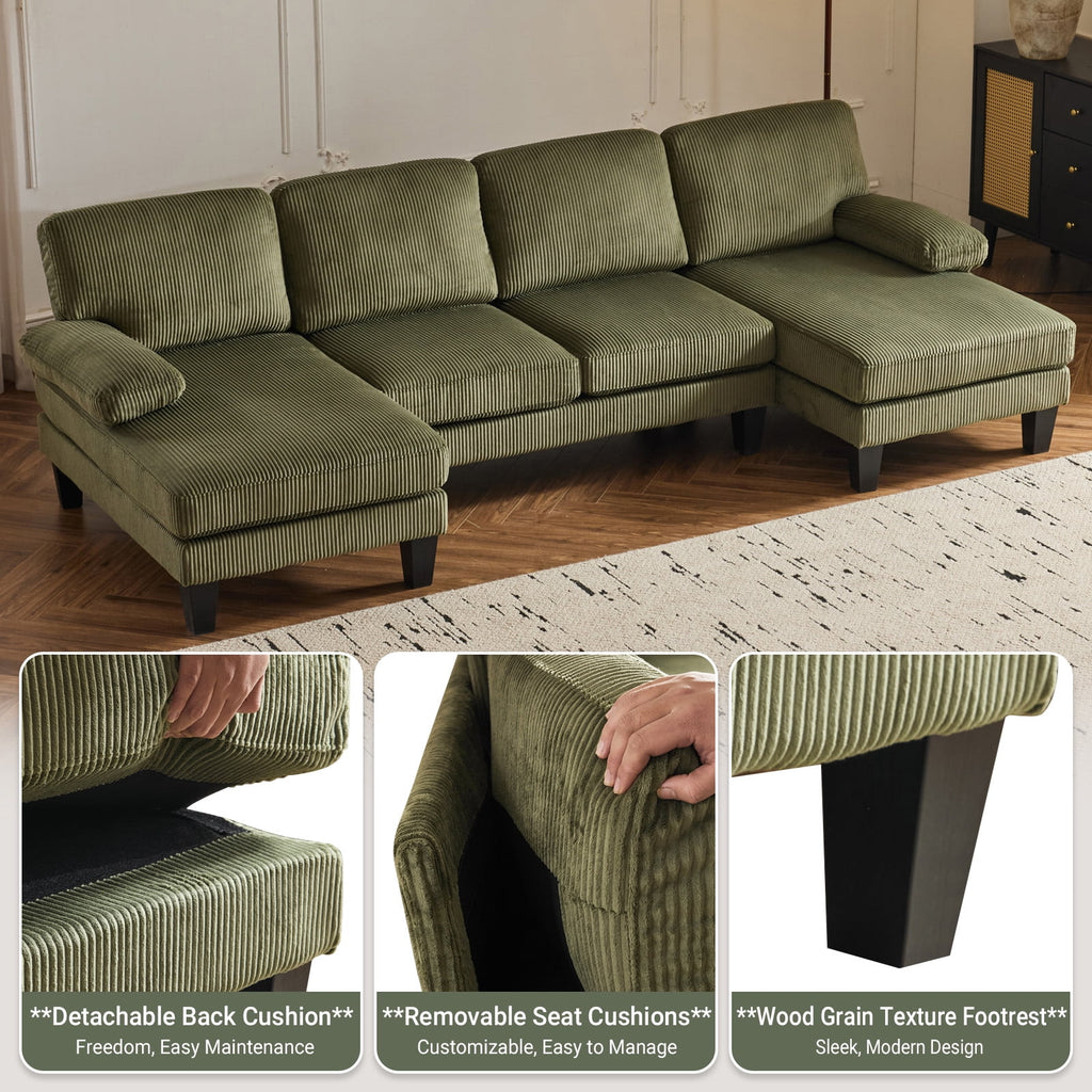 Ktaxon U-Shaped Sectional Sofa, 111  Chenille Couch, 4 Seat Lounge Sleeper with Double Chaise for Living Room Black