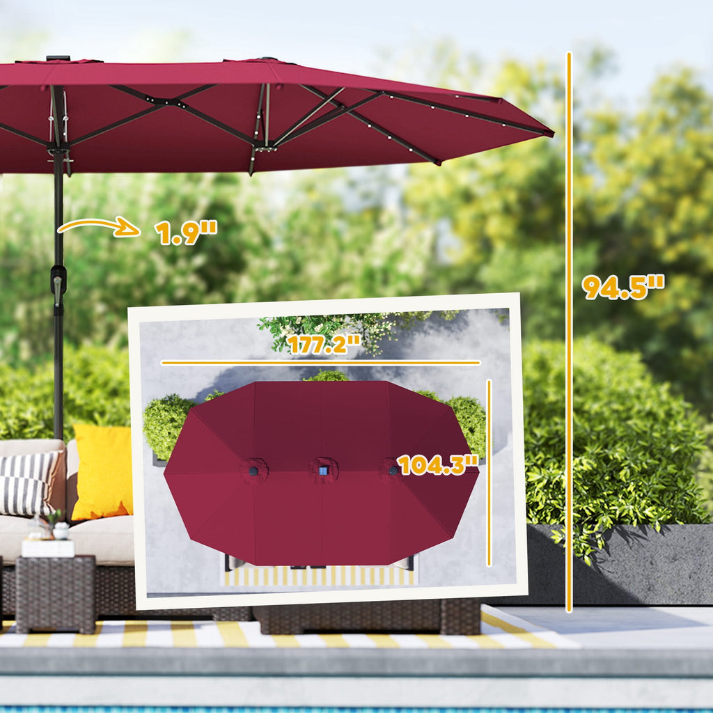 Outsunny Double-Sided Sun Umbrella, Outdoor Garden Parasol, Patio Sun Shade with LED Solar Light, Navy Blue