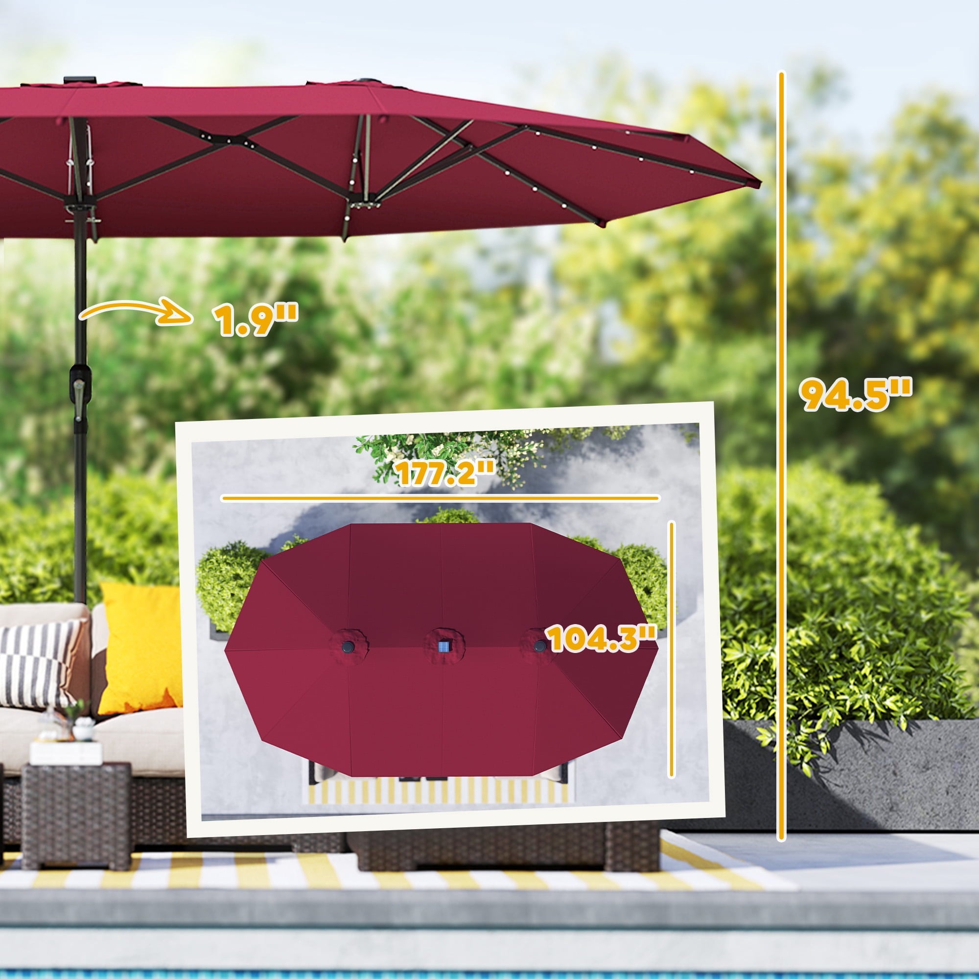 Outsunny Double-Sided Sun Umbrella, Outdoor Garden Parasol, Patio Sun Shade with LED Solar Light, Navy Blue