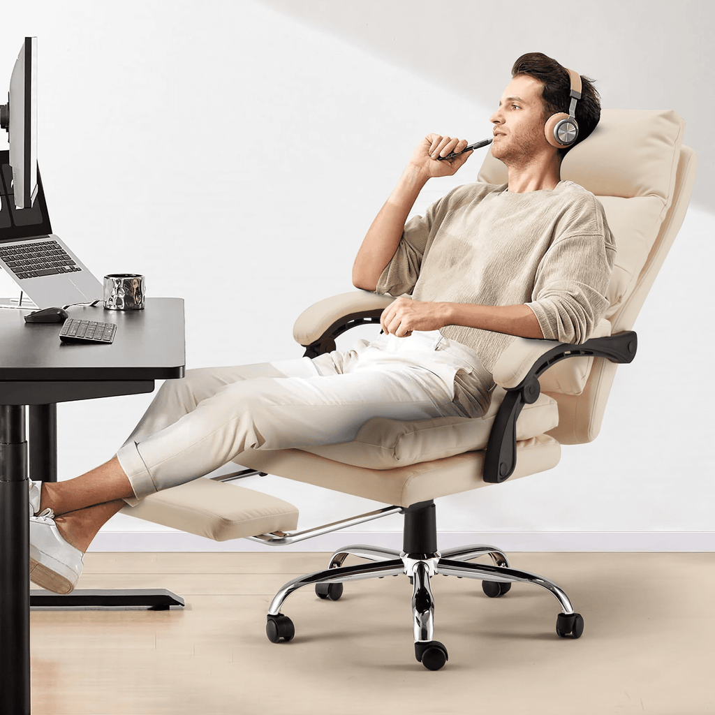 HOMREST Ergonomic Office Chair with 6-Point Massage & Heating, Adjustable Executive Desk Chair with Retractable Footrest, PU Leather Home Office Desk Chair for Home & Office (Black)
