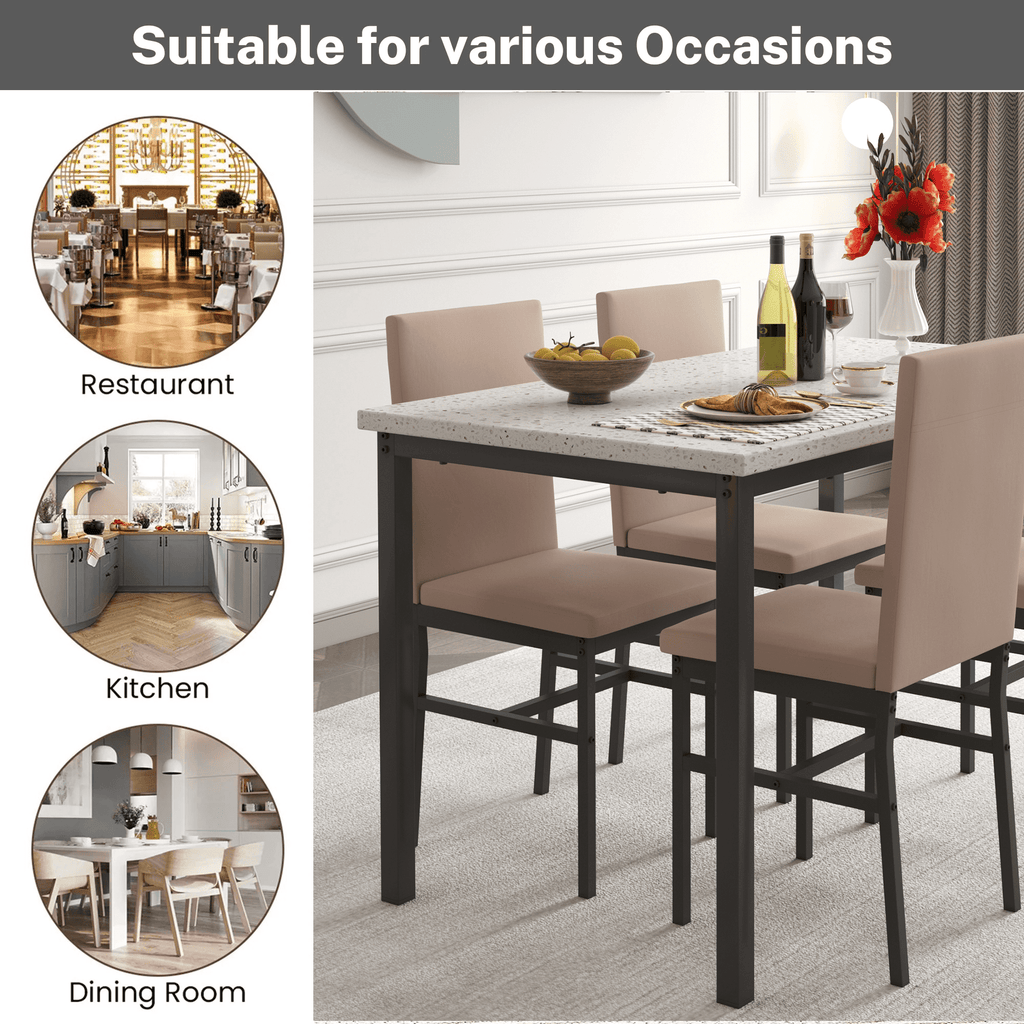 SYNGAR 5 Piece Dining Set, Modern Dining Table and Chairs Set for 4, Kitchen Dining Table Set with Faux Marble Tabletop & 4 Upholstered Chairs, for Small Space, Breakfast Nook, D9224