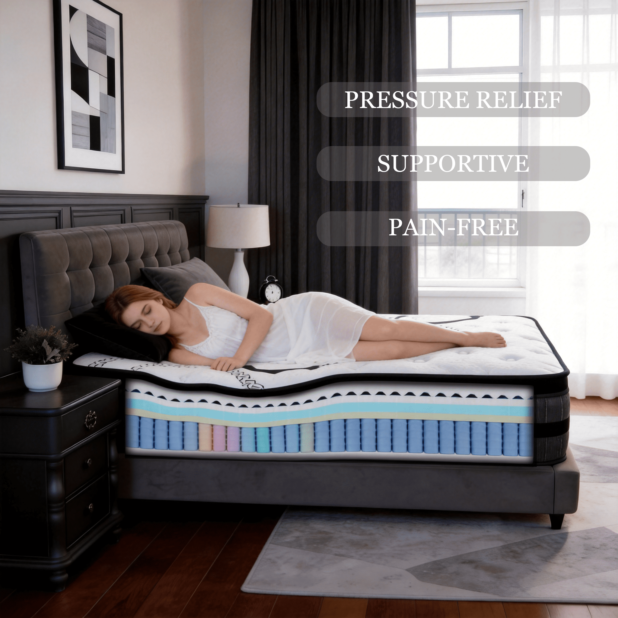 Dealnight 14 inch Queen Size Hybrid Mattress,Firm Cooling Gel Memory Foam Queen Mattress with Individual Pocket Coils,Bed in a Box
