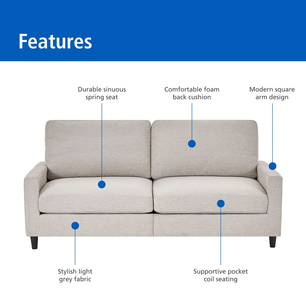 Mainstays 77 Square Arm Sofa, Light Grey