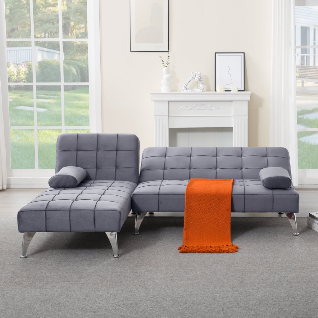 Gewnee 78.35”L-Shaped Velvet Reversible Sectional Sleeper Sofa,Futon Sofa with Adjustable Split Back & Chaise,Couch for Home,Office and Guest Room.Black