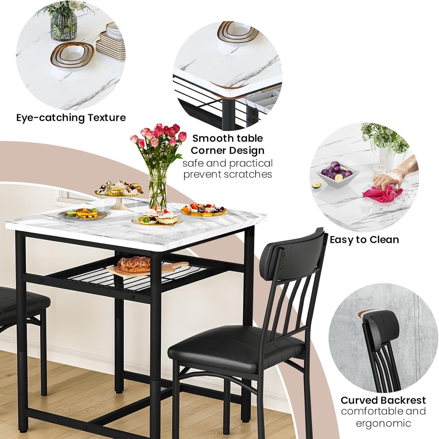 Lamerge 4 Person Dining Table Set, Wooden Dining Table 5 Piece Set with 4 Oak Metal Frame Chairs, Space Saving, Suitable for Apartments, Small Spaces, Kitchens, Breakfast Corners, Espresso Wood C