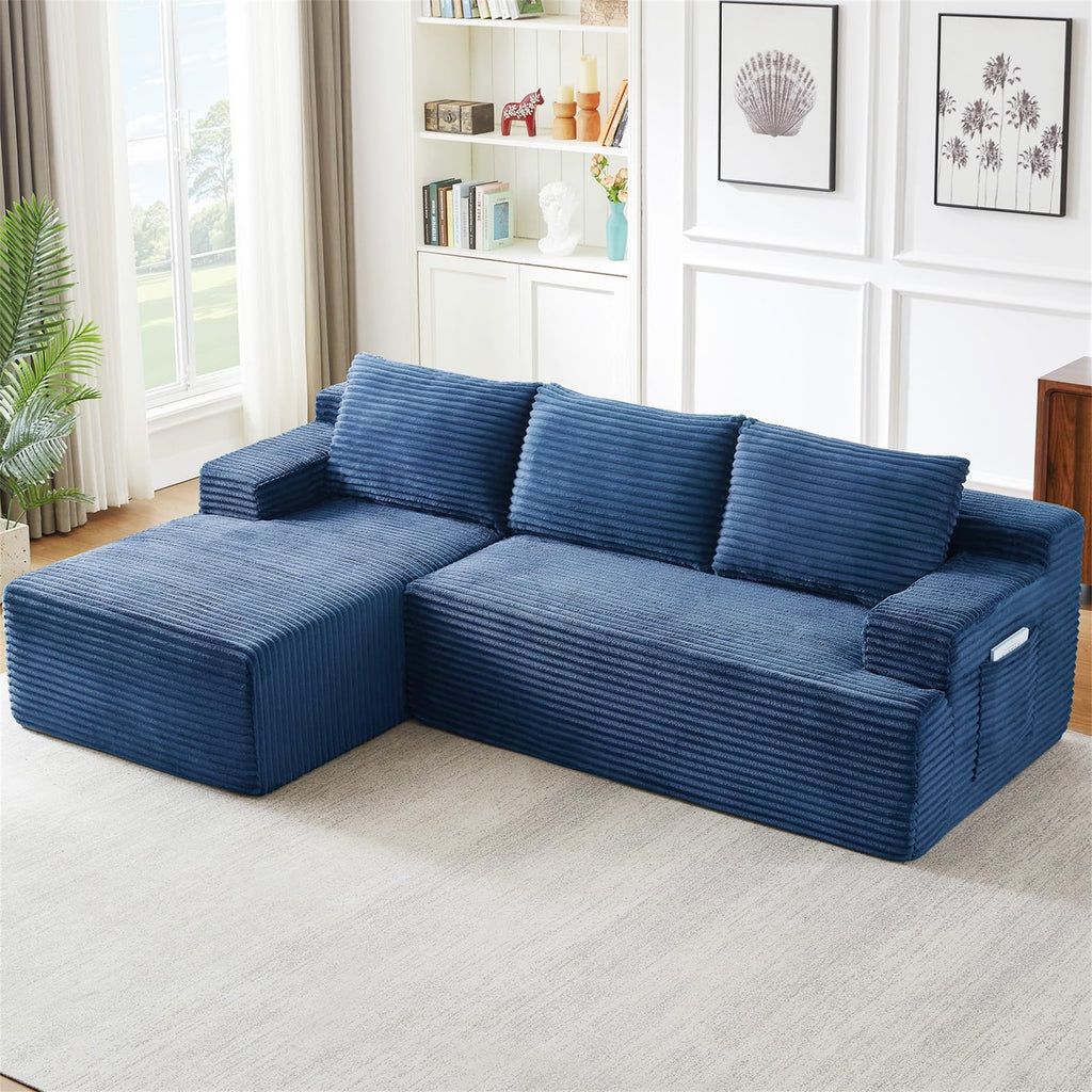 Aukfa 95 Cloud Sectional Sofa Deep Seat Boneless Couch Modular L-Shaped Couch, Left Chaise Corduroy Sofa for Living Room, Black
