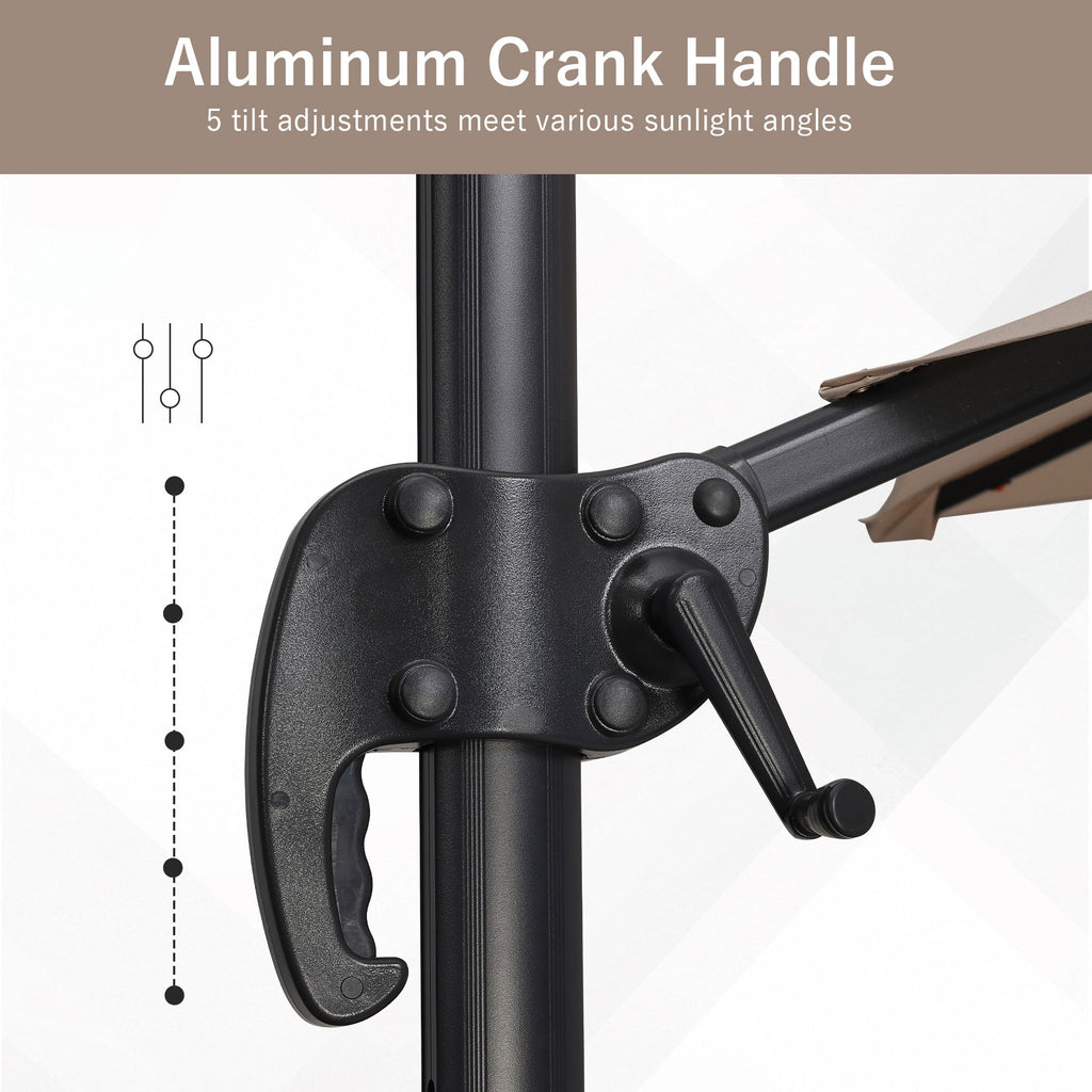 Ainfox 10ft Double Top Heavy-Duty Patio Cantilever Umbrella with lights and Cross Base, Outdoor Large Offset Hanging Aluminum Rotation Sun Shade Solar Umbrella with 360°Rotation Adjustable,Khaki