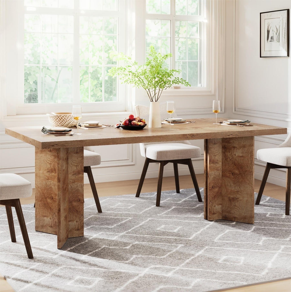 Fnova 63 Rectangular Modern Dining Table, Wooden Modern Kitchen Table for 6 People for Dining Room, Warm Brown (Chairs Not Included)