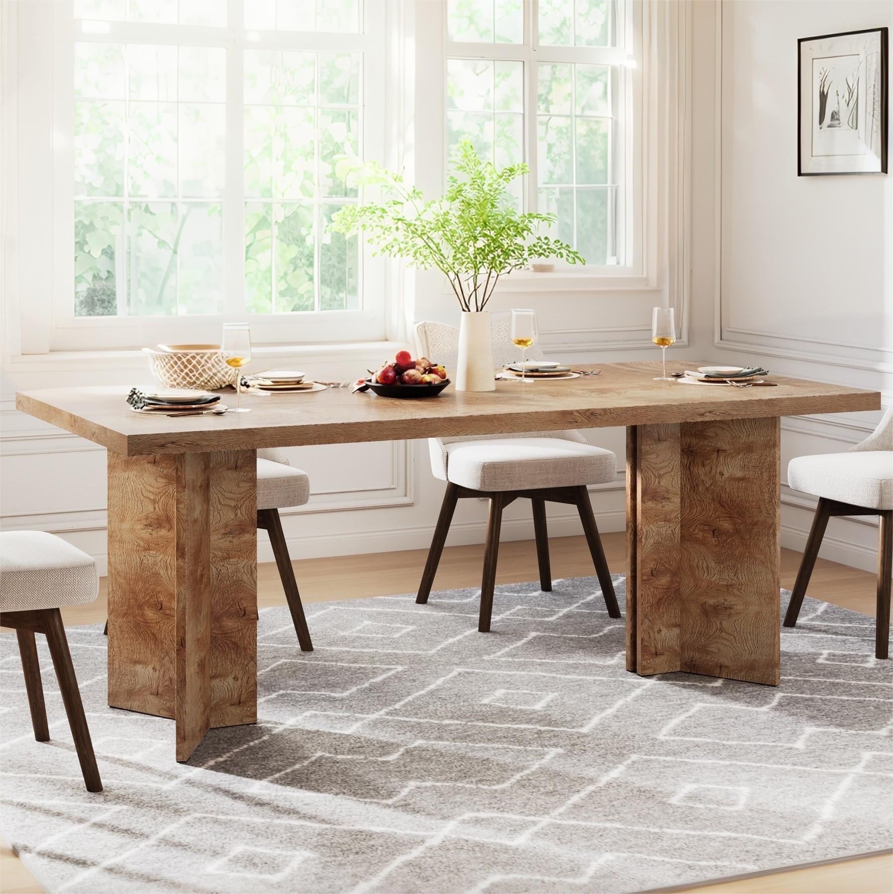 Fnova 63 Rectangular Modern Dining Table, Wooden Modern Kitchen Table for 6 People for Dining Room, Warm Brown (Chairs Not Included)