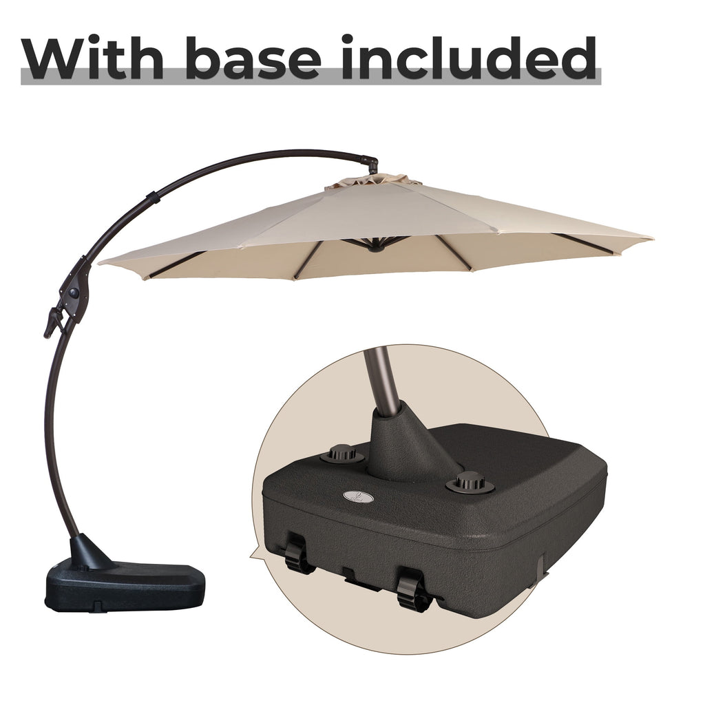 GRANDPATIO 12 Ft Outdoor Umbrella with Base, Large Aluminum Cantilever Offset Umbrella for Patio Pool, Black & White