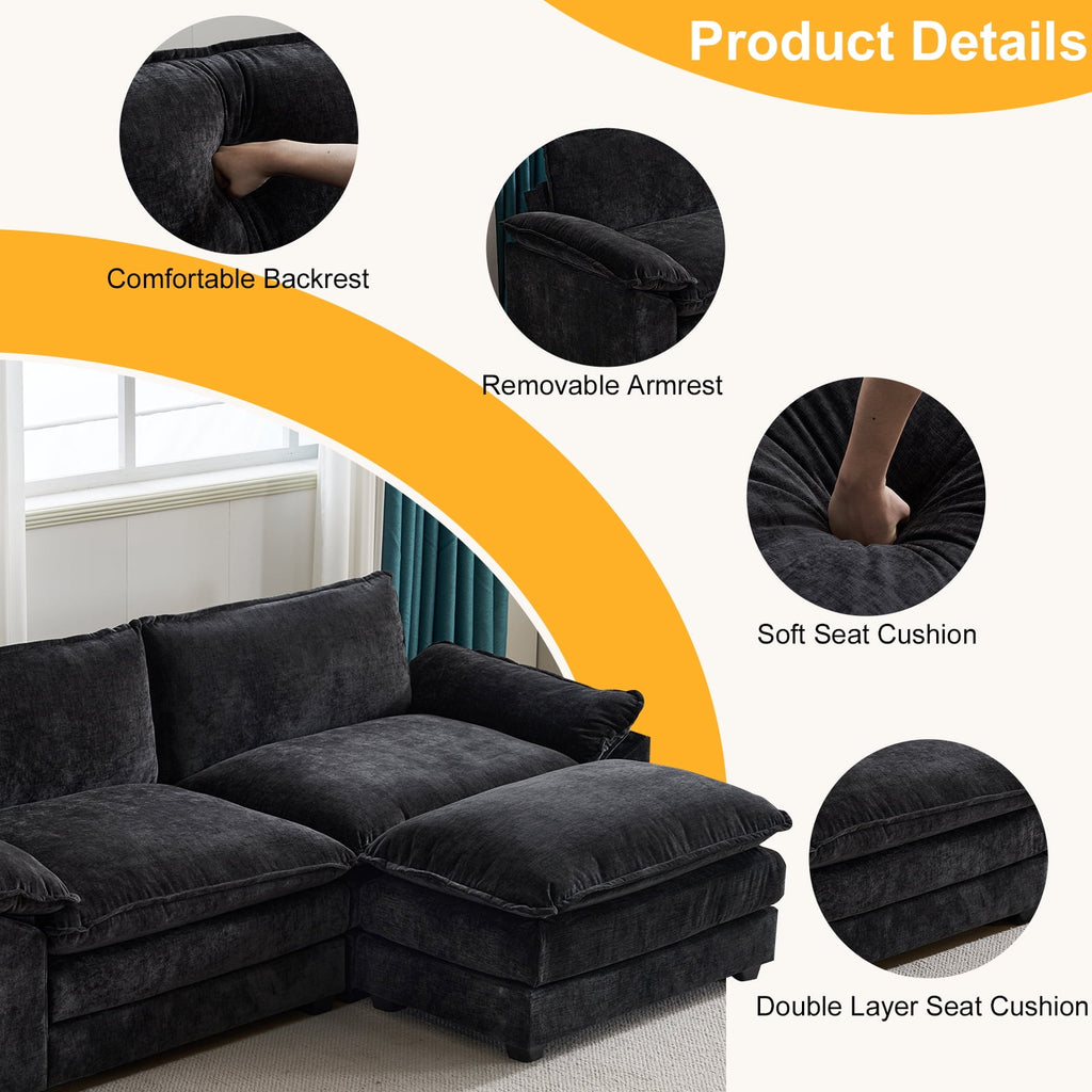 Ktaxon Sectional Sofa L Shaped Couch with Chaise Living Room Sleeper Set, 2 Seats with Chenille and Double Layer Cushions 86 W Beige