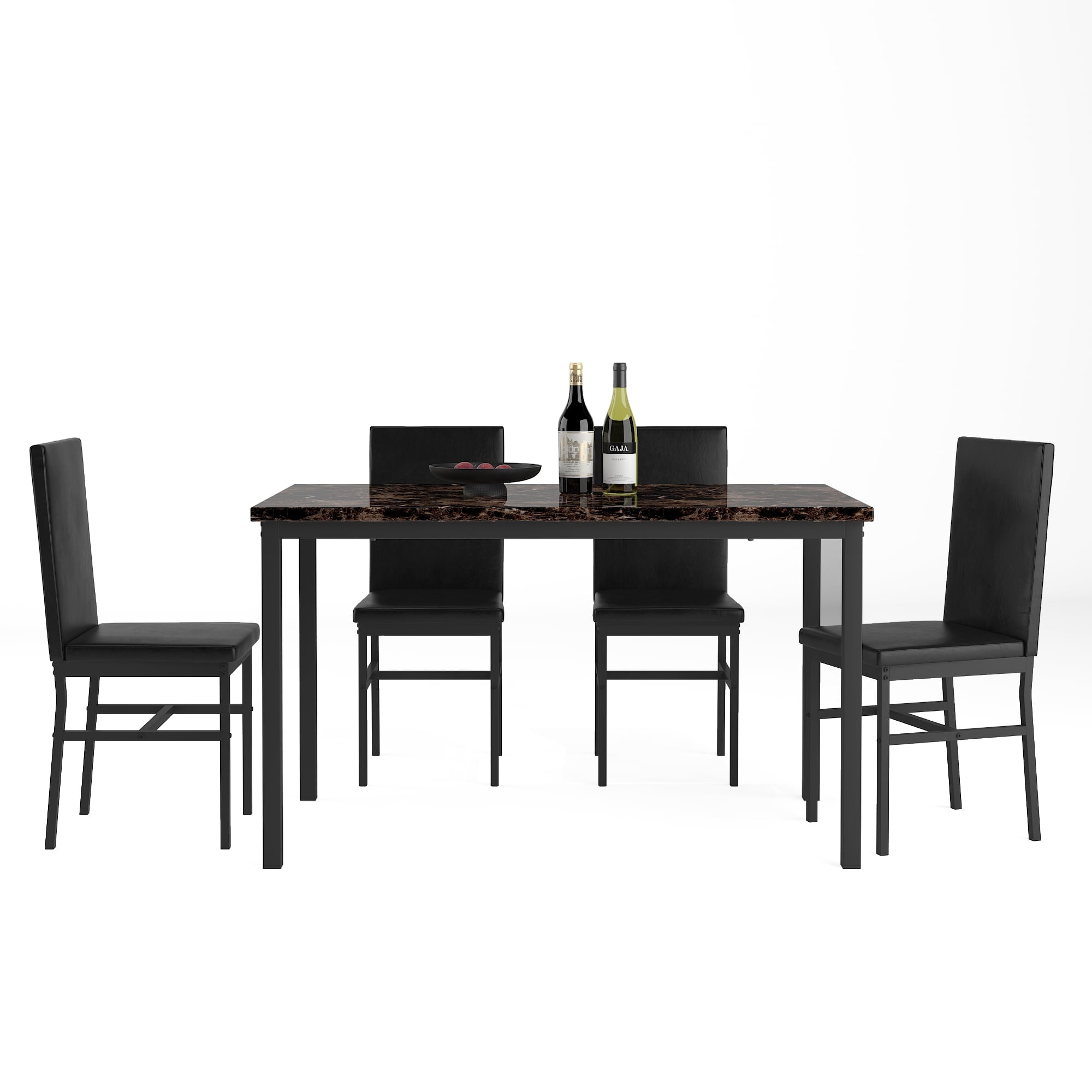 UHOMEPRO Dining Table Set for 4, 5 Piece Dining Room Table Set with Gray Velvet Upholstered Chairs, White Faux Marble Pattern Rectangle Kitchen Table Set for Breakfast Nook Small Space
