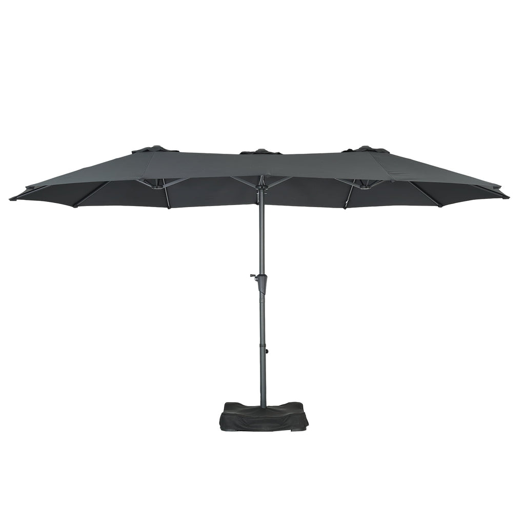Ainfox 15ft Large Patio Umbrella with Solar Lights, Double-Sided Outdoor Rectangle Table Umbrellas with Sand Bag Base，Beige