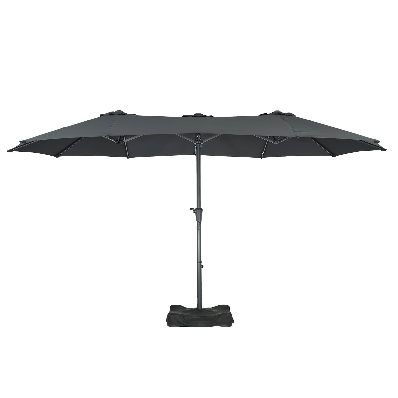 Ainfox 15ft Large Patio Umbrella with Solar Lights, Double-Sided Outdoor Rectangle Table Umbrellas with Sand Bag Base，Beige