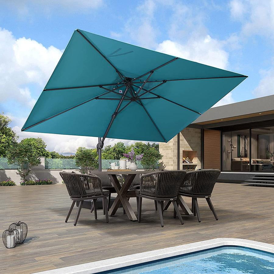 PURPLE LEAF Cantilever Umbrellas 12FT Square Large Patio Umbrella Offset Umbrella with 360°Rotation Tilting And Hanging Double Top, Grey