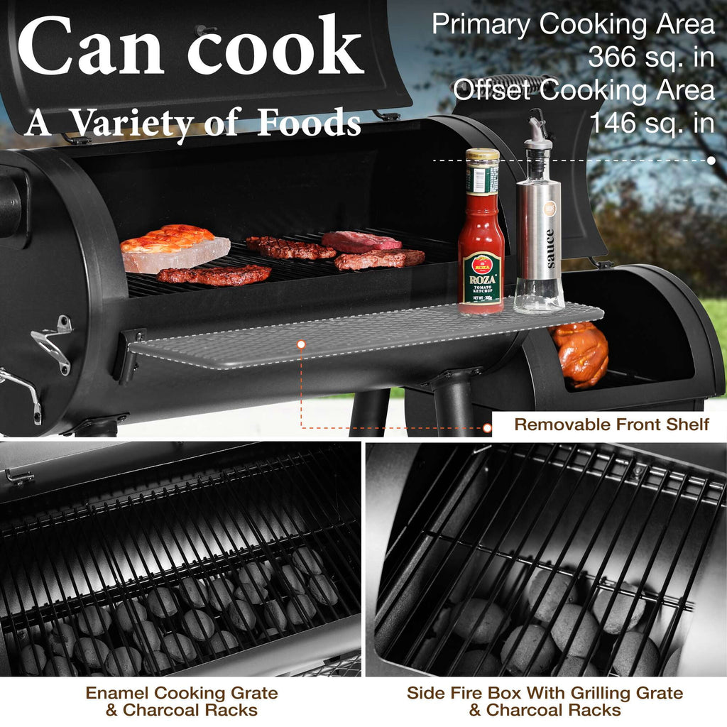 PHI VILLA 28 Charcoal Grill with Offset Smoker Black