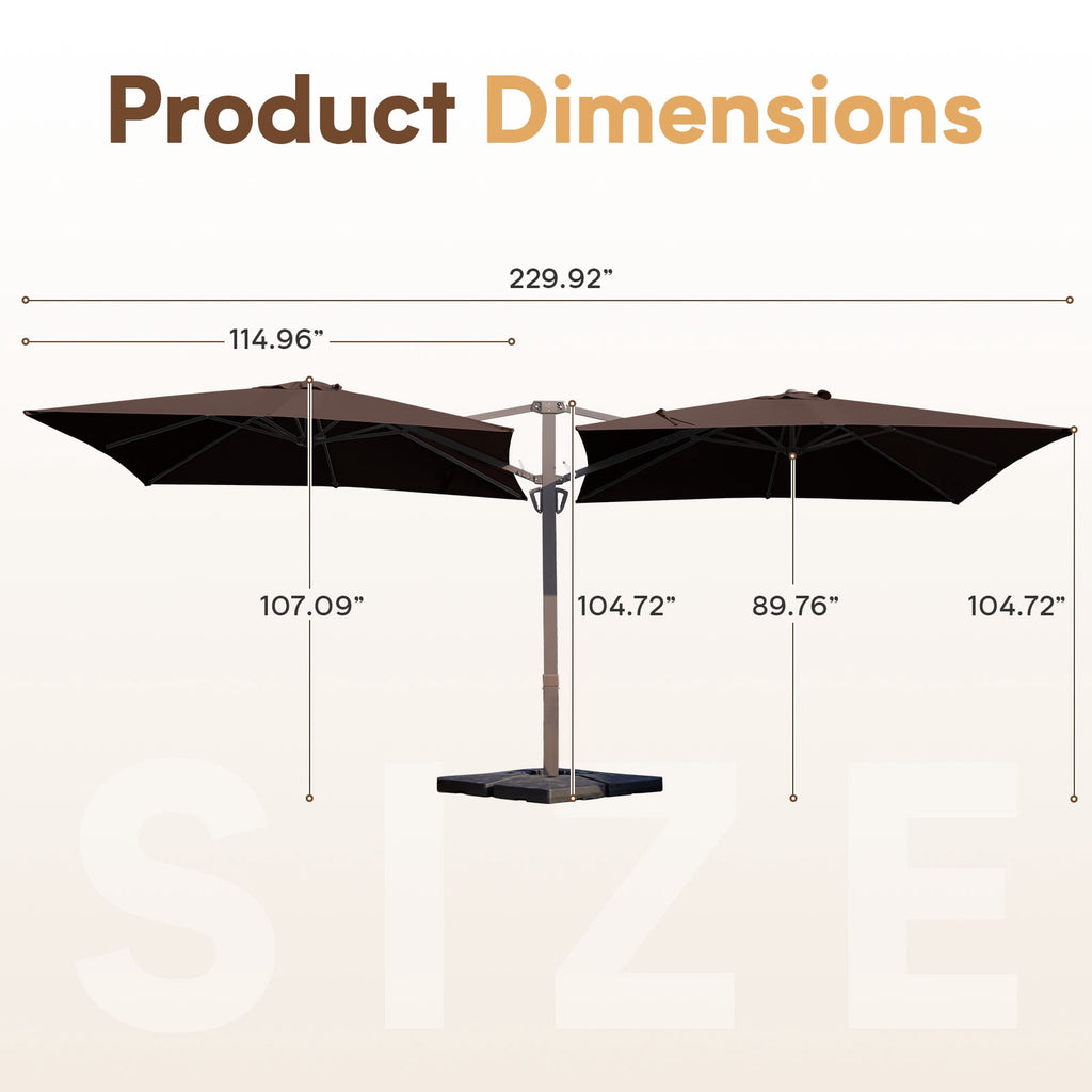 FUNDAZE 10x10ft Double Canopy Cantilever Umbrella, Patio Outdoor with Base & Cover, Waterproof UV Resistant for Garden Poolside Shade, Beige