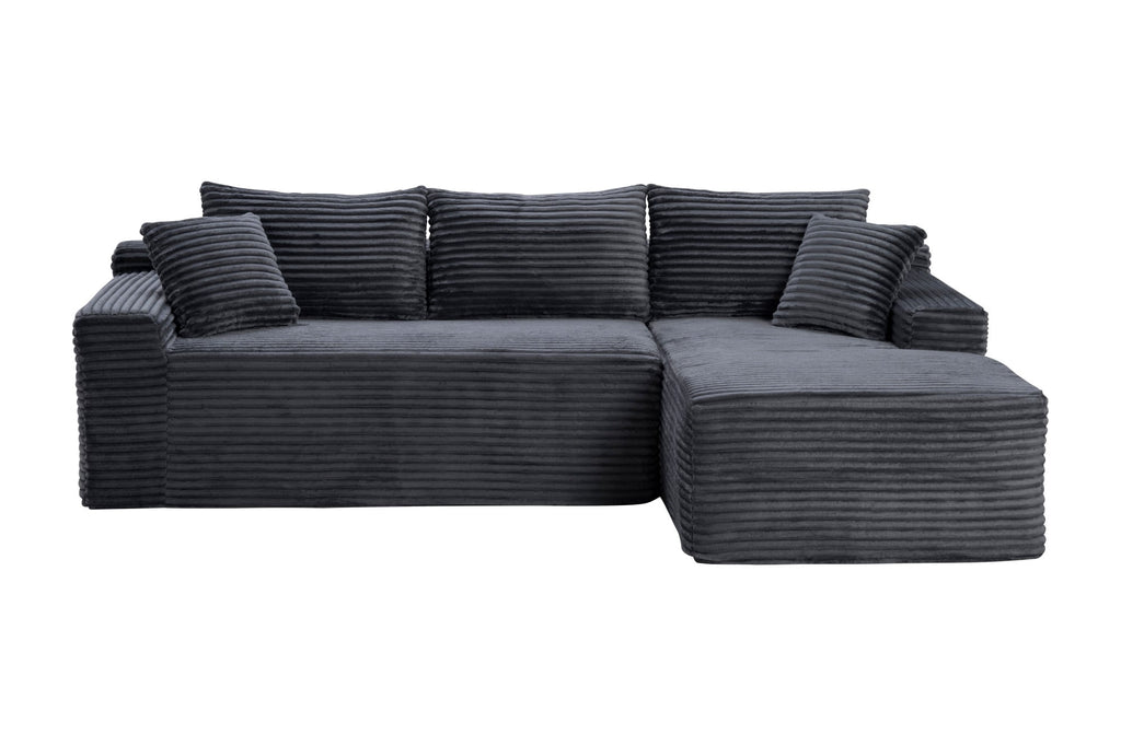 LLappuil 108 Sectional Sofa, Modular Sectional Couch with Left Chaise, Deep Seat Corduroy Cloud Sofa for Living Room Black