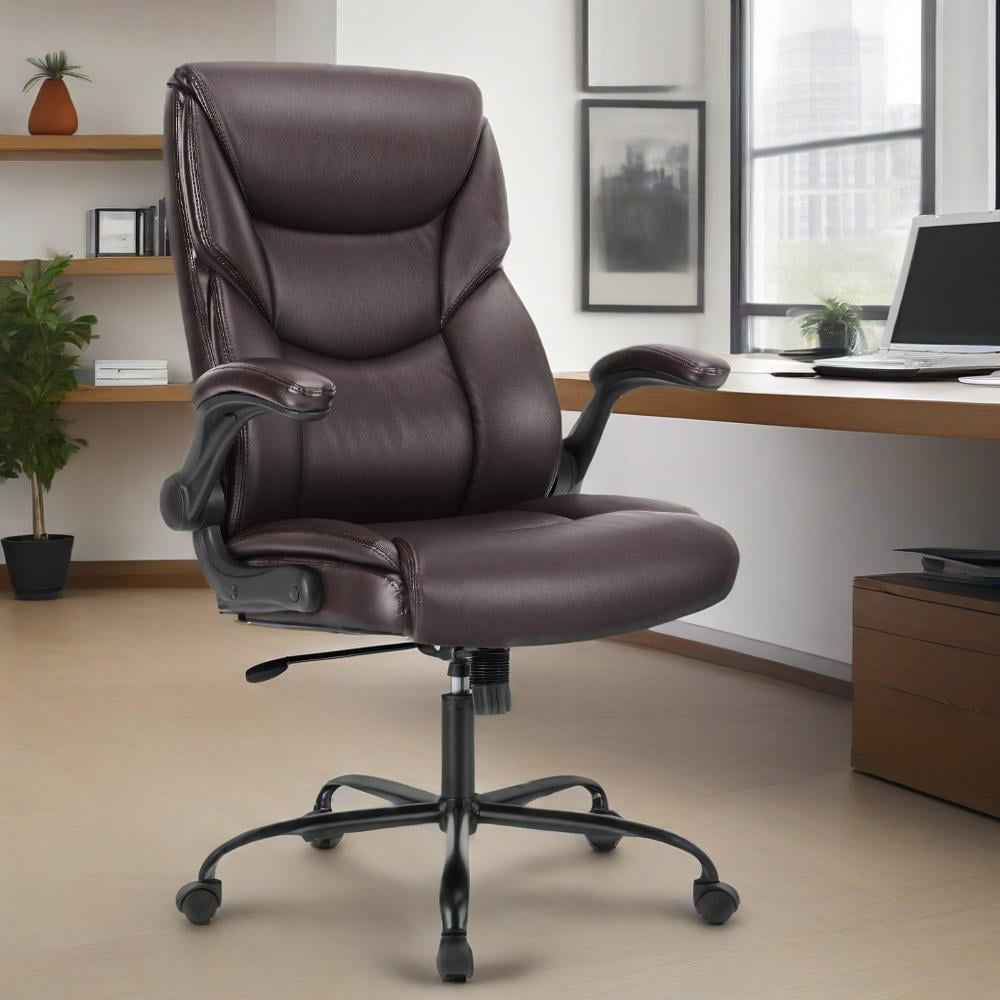 GIANNA Heavy Duty Ergonomic Computer Gaming Office Chair, With Wheels, Flip-up Arms, Adjustable Height, PU Leather, Black