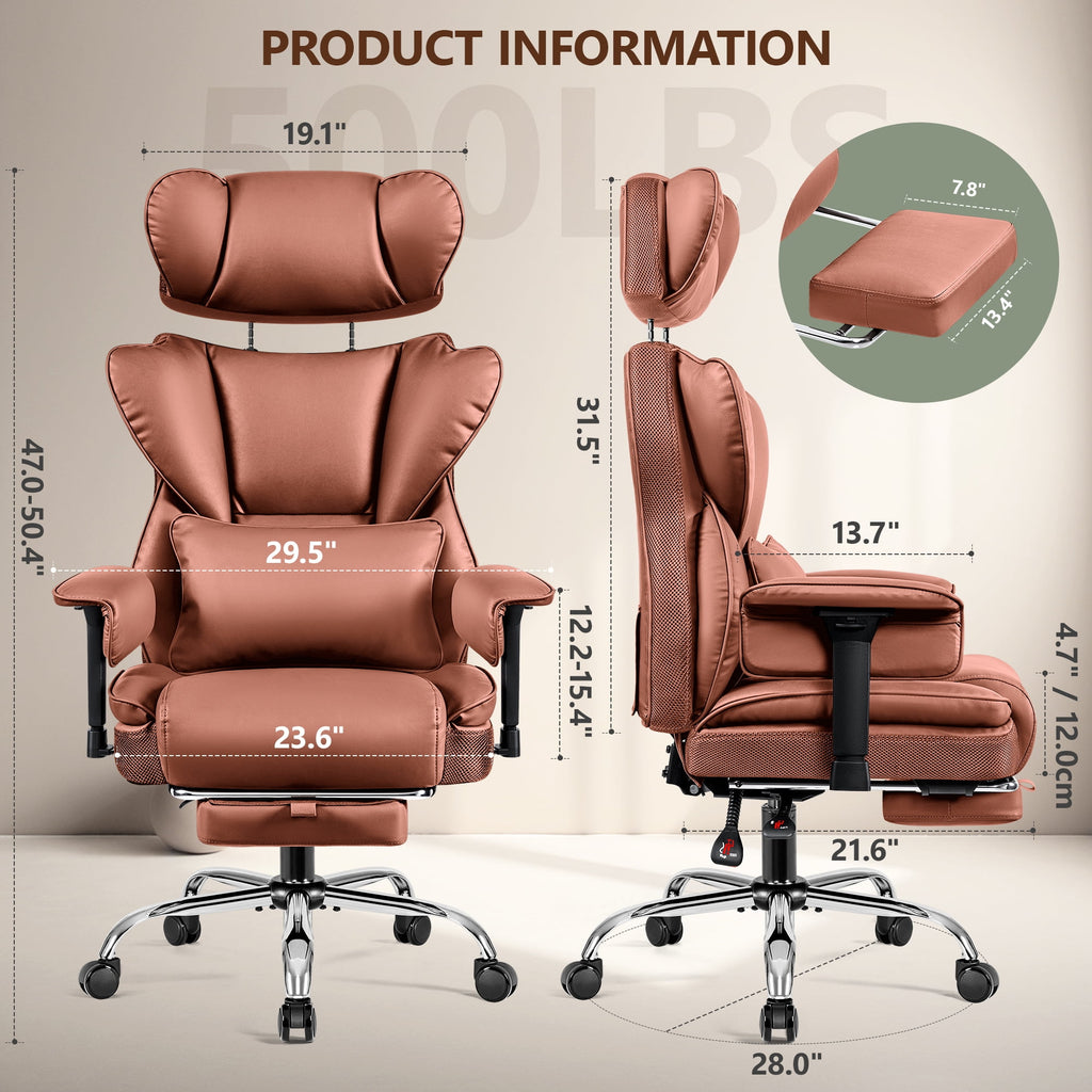 COOLHUT Big and Tall PU Leather Office Chair with Adjustable Headrest & Footrest, Executive Computer Desk Chair with 3D Adjustable Padded Armrest, Ergonomic Office Chair with Lumbar Support, Black