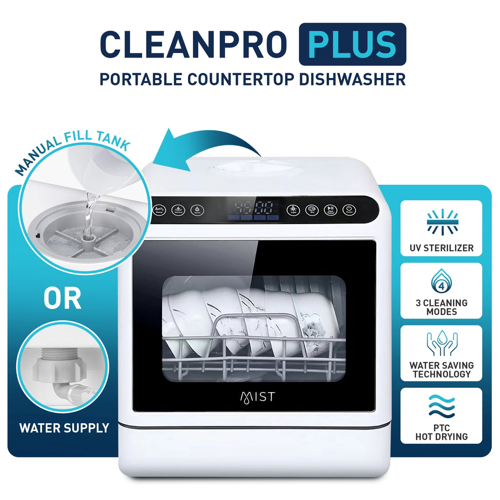 Mist Portable Countertop Dishwasher with 4 Washing Programs and 360° Dual Spray