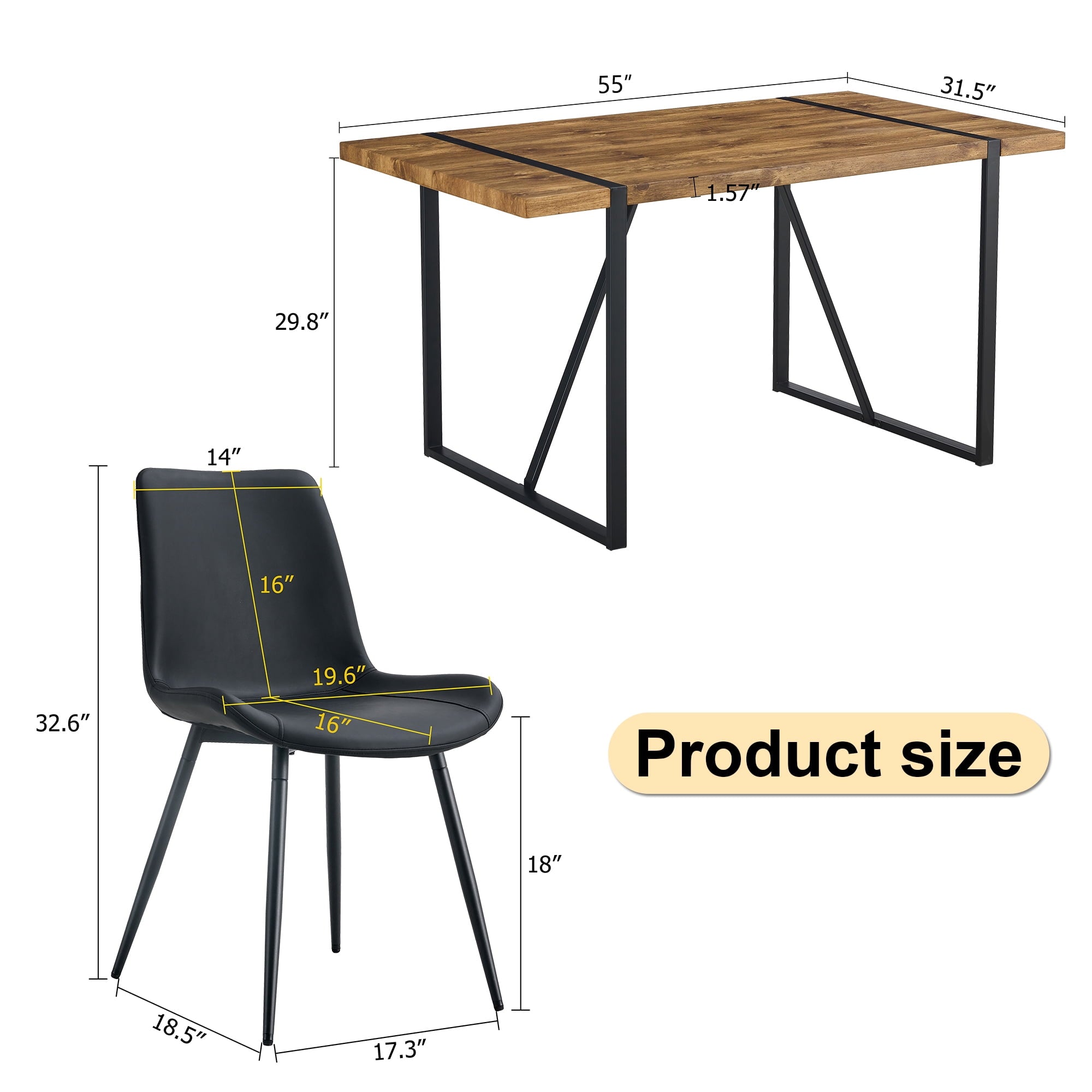 JUFU 55 Dining Table Set for 4, Modern Table and Chairs Set of 4, 5 Piece Dining Table Set Include Wooden Kitchen Table and 4 Faux Leather Chairs Ideal for Kitchen Dining Room Easy to Assemble