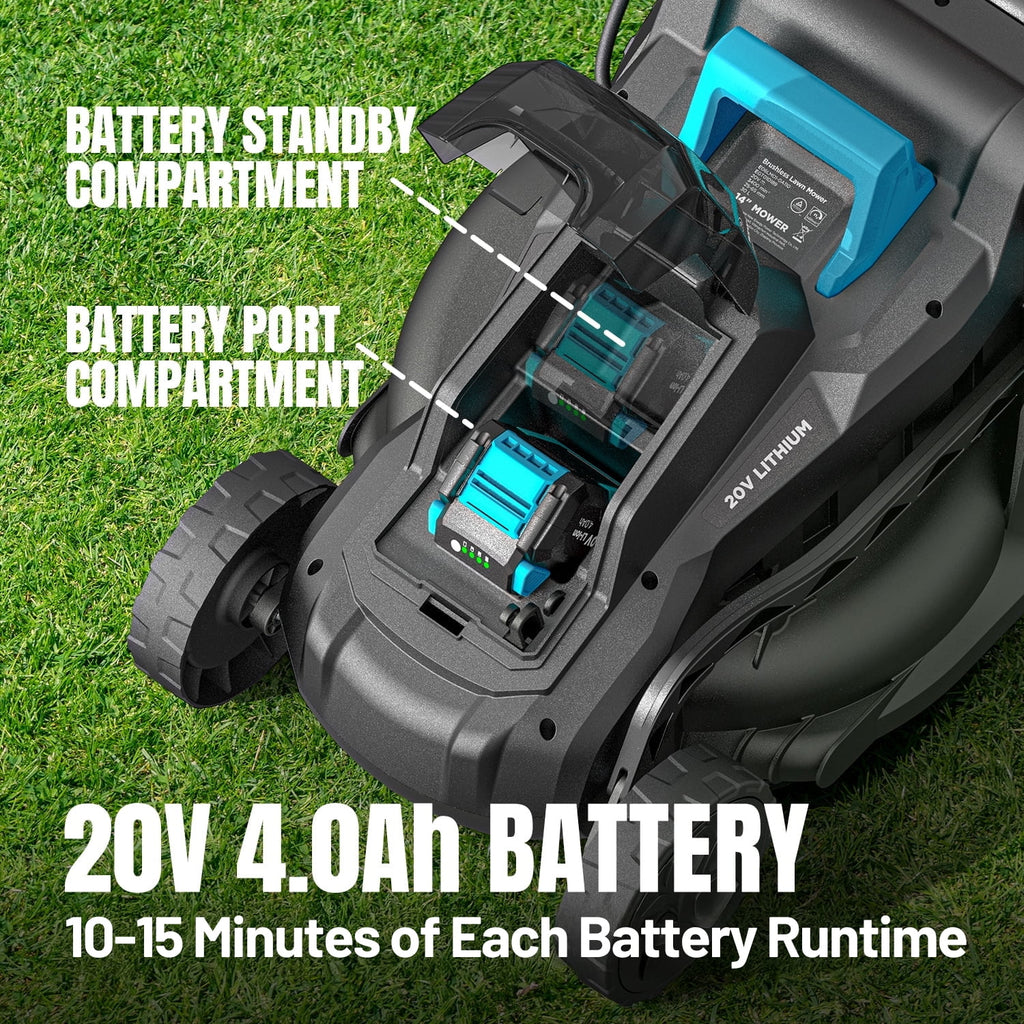 Mightymow Cordless Lawn Mower, 20V Electric Lawn Mowers, 13 inch, Brushless Motor, 5 Heights Adjustment, with 2*4.0Ah Battery and Charger, for Garden/Yard/Farm