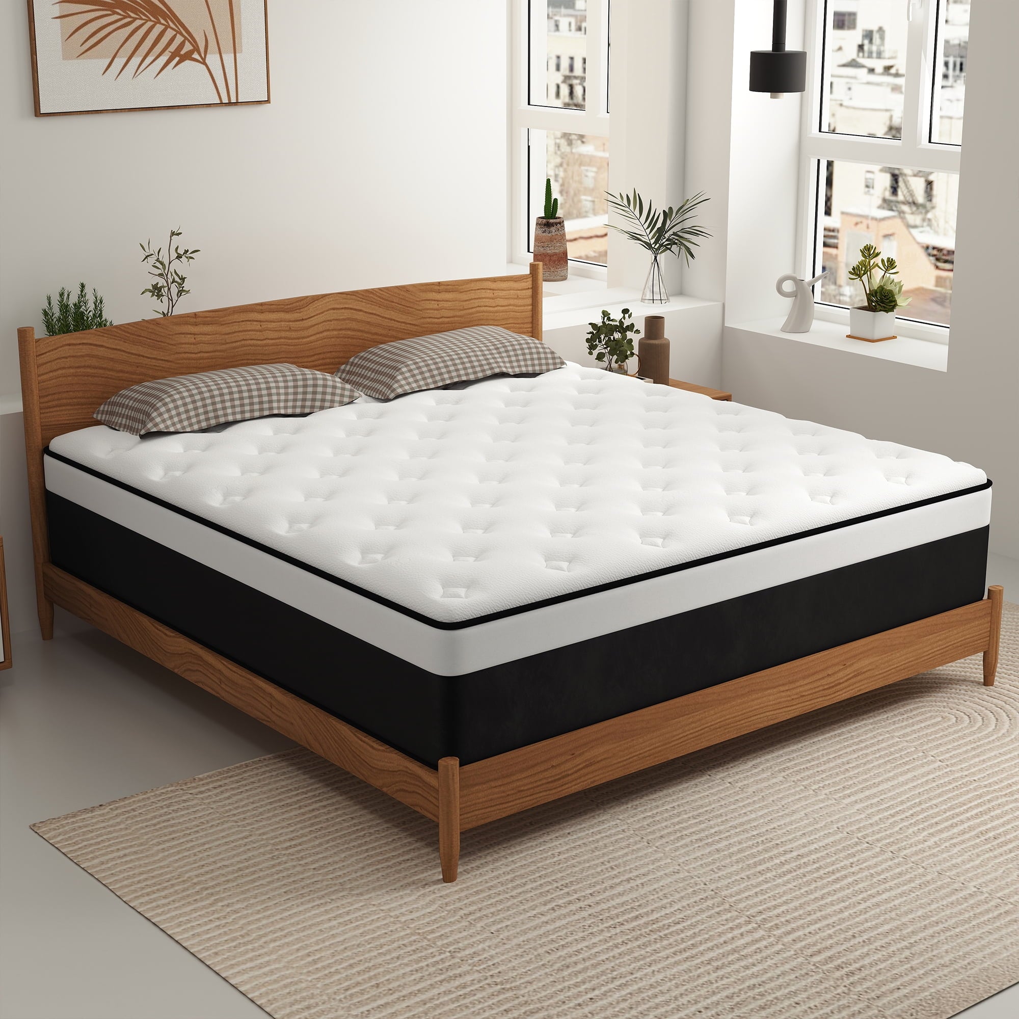 Kviwasha 12 inch Queen Mattress in a Box, Hybrid Gel Memory Foam with Individually Wrapped Pocket Coils, Medium Firm, Pressure Relief, Cooling Sleep Support for Adult