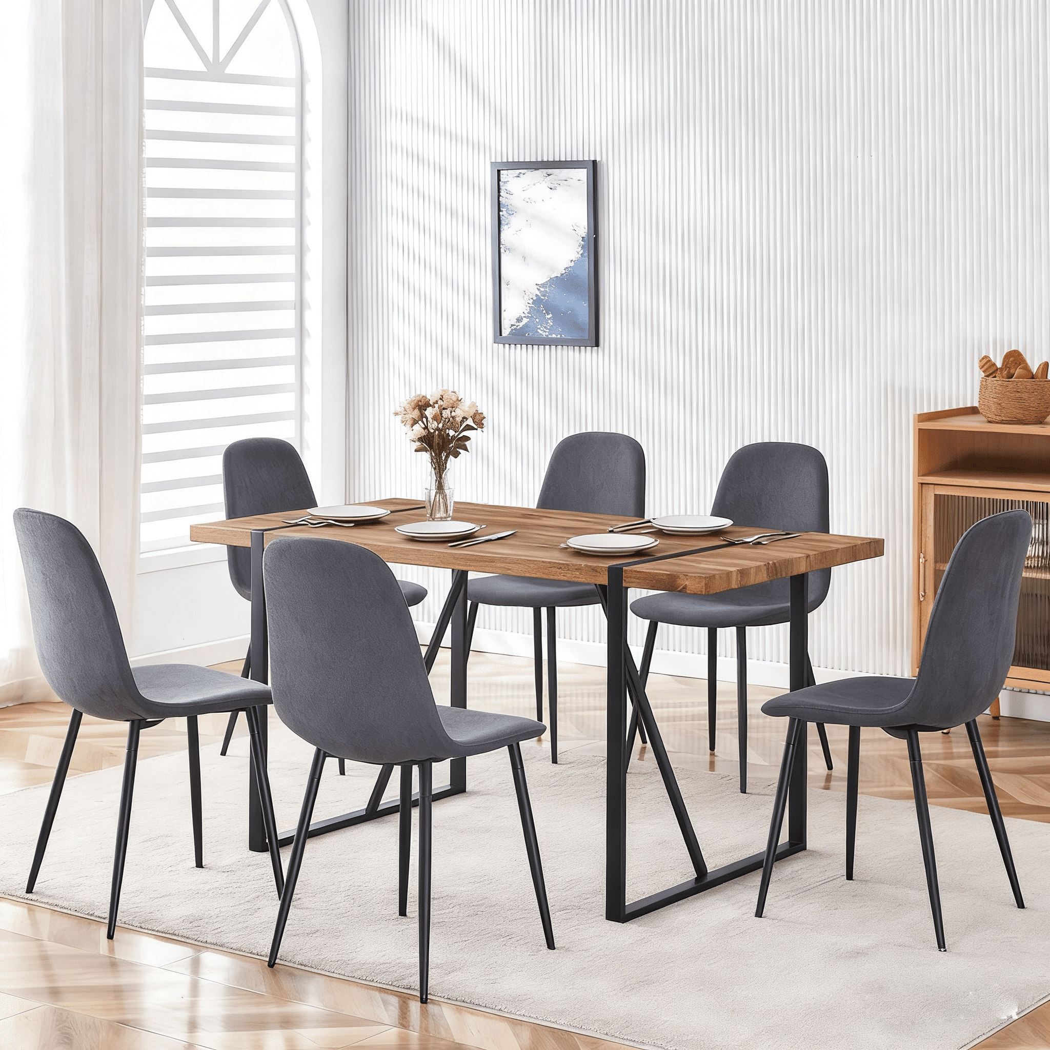 JUFU 55 Dining Table Set for 4, Modern Table and Chairs Set of 4, 5 Piece Dining Table Set Include Wooden Kitchen Table and 4 Faux Leather Chairs Ideal for Kitchen Dining Room Easy to Assemble