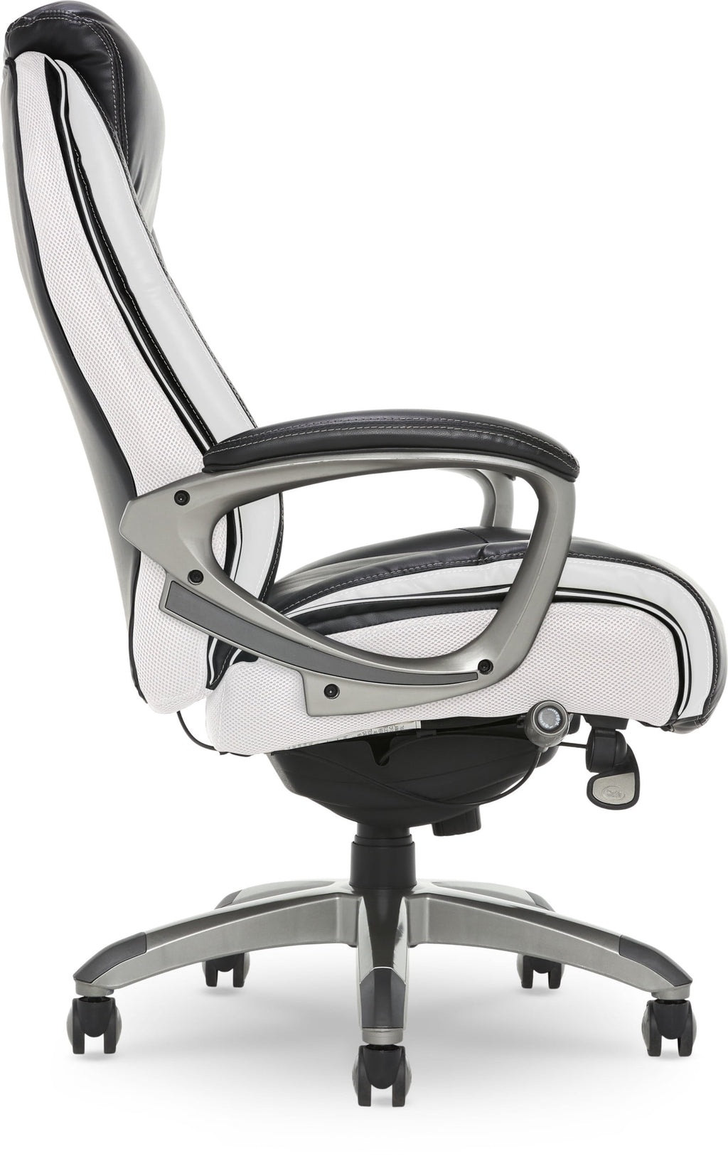 Serta Lautner Executive Home Office Desk Chair, Ergonomic High-Back with Adjustable Lumbar and Body Pillows, SmartLayers and ComfortCoils Technology, Mesh and Bonded Leather, Black and Gray