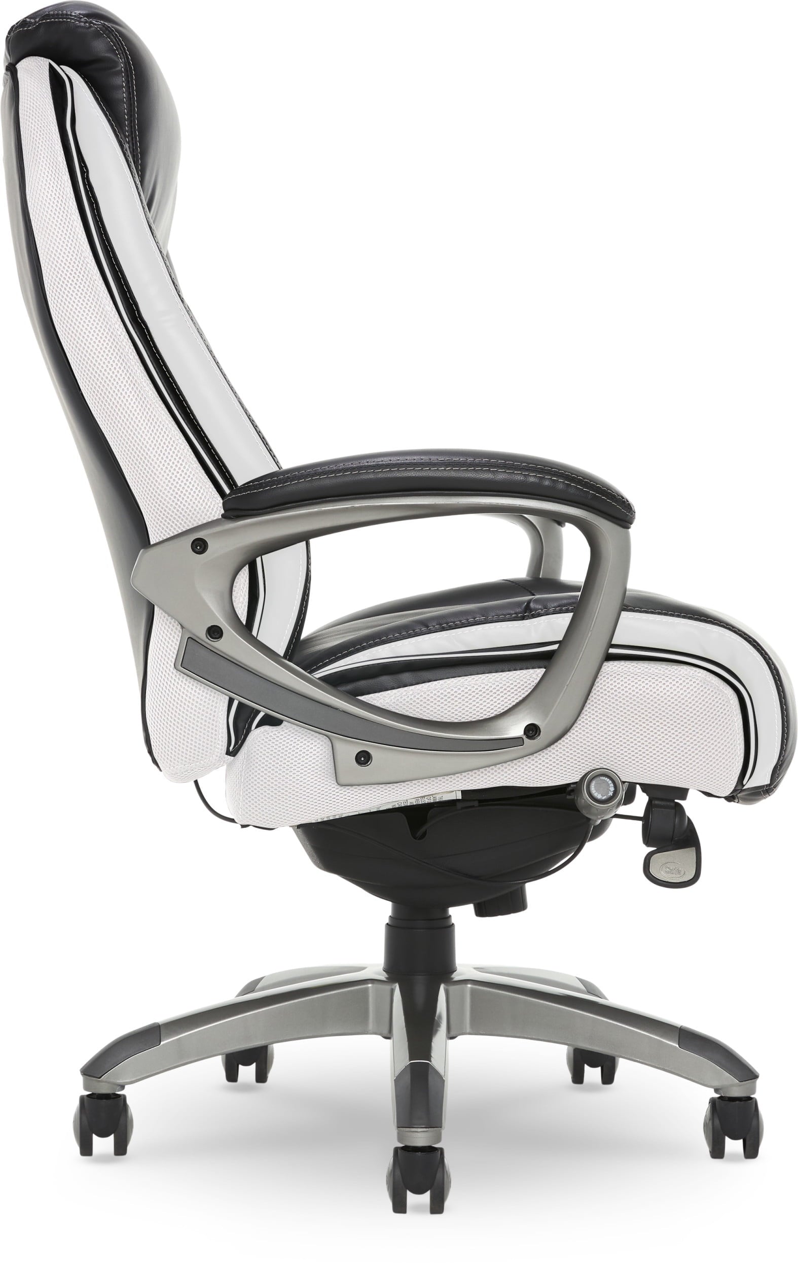 Serta Lautner Executive Home Office Desk Chair, Ergonomic High-Back with Adjustable Lumbar and Body Pillows, SmartLayers and ComfortCoils Technology, Mesh and Bonded Leather, Black and Gray